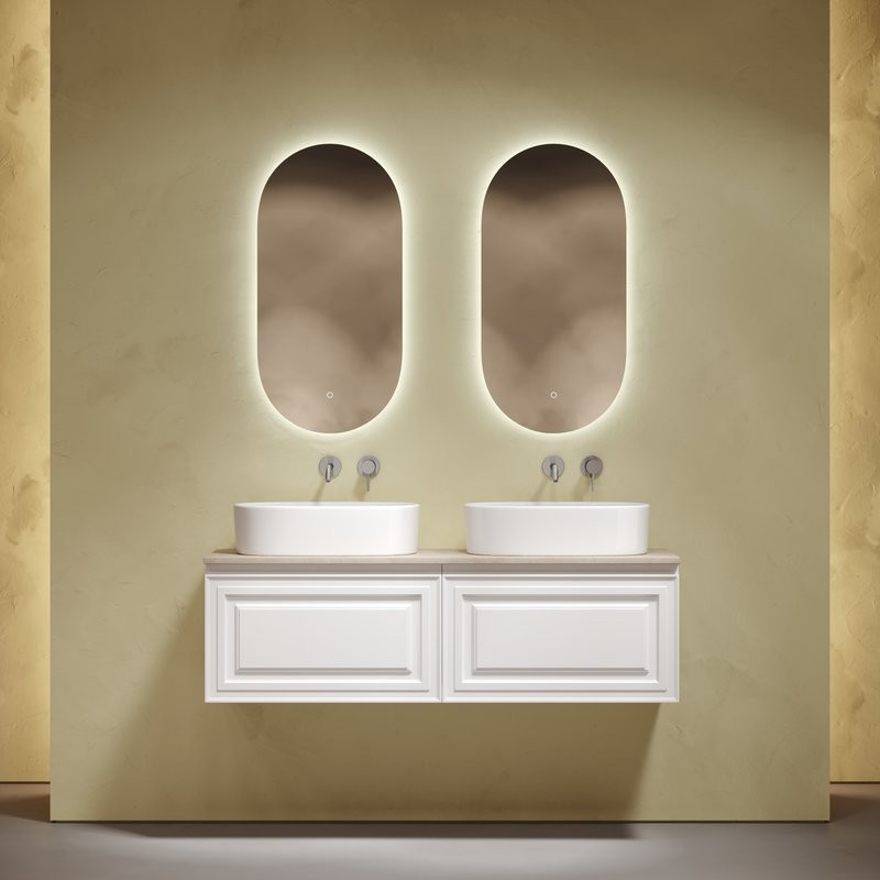 Тумба с раковиной Sancos Very 140 bianco, столешница бежевая TT140A2, раковина CN6075