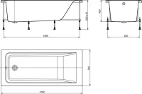 Акриловая ванна Roca Easy 170x70 см, пристенная, белая, с каркасом, со сливом-переливом