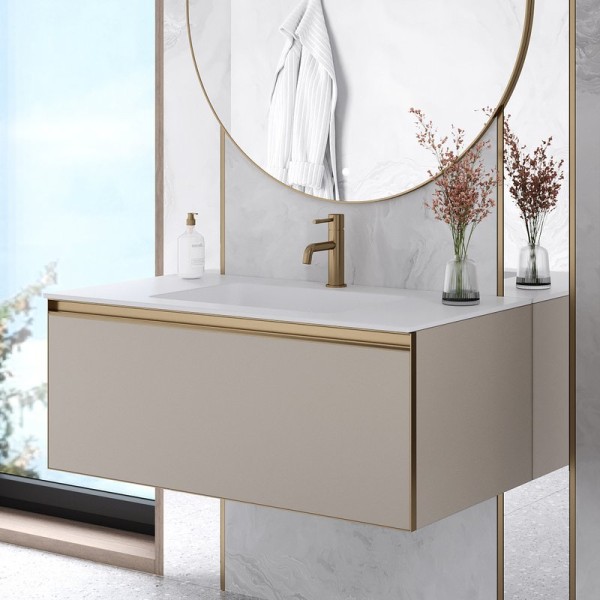 Тумба с раковиной Armadi Art Quatro 1 100 daphne, профиль matt gold, с раковиной white