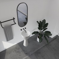 Раковина напольная Abber Stein AS2507 45 матовая белая, круглая, моноблок, искусственный камень