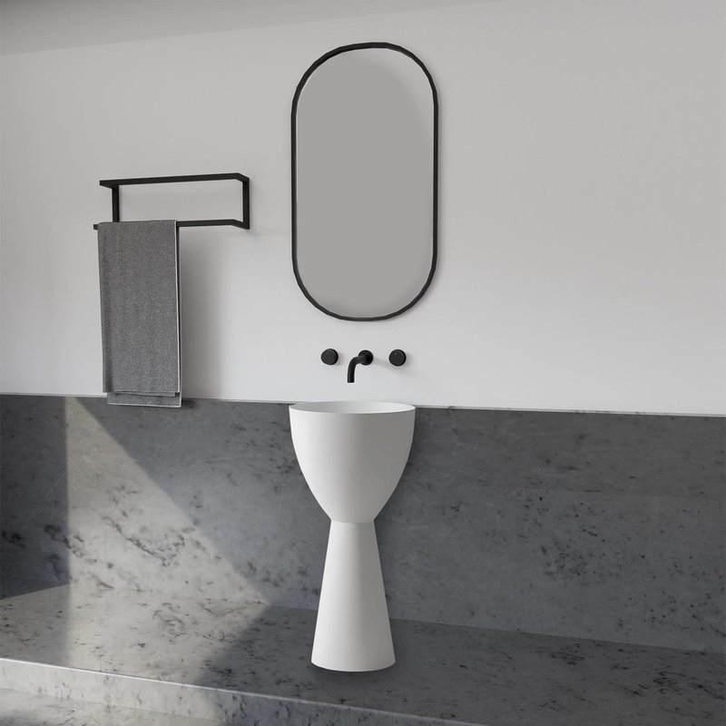 Раковина напольная Abber Stein AS2507 45 матовая белая, круглая, моноблок, искусственный камень