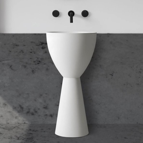 Раковина напольная Abber Stein AS2507 45 матовая белая, круглая, моноблок, искусственный камень