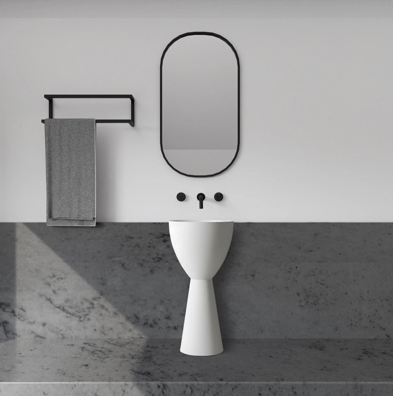 Раковина напольная Abber Stein AS2507 45 матовая белая, круглая, моноблок, искусственный камень