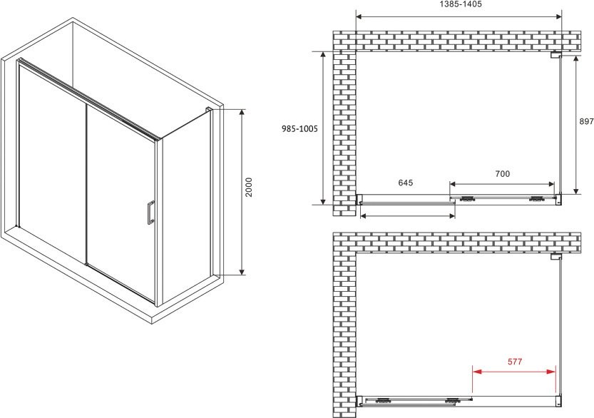 Душевой уголок Abber Komfort AG93140B-S102B 140x100, профиль черный, стекло прозрачное