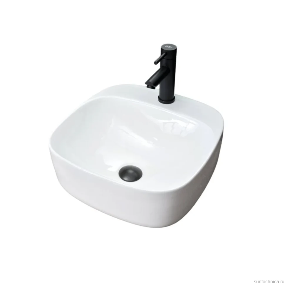 Накладная раковина GID Geometrico N9284 42 глянцевая белая, квадратная, фаянс, с 1 отверстием под смеситель