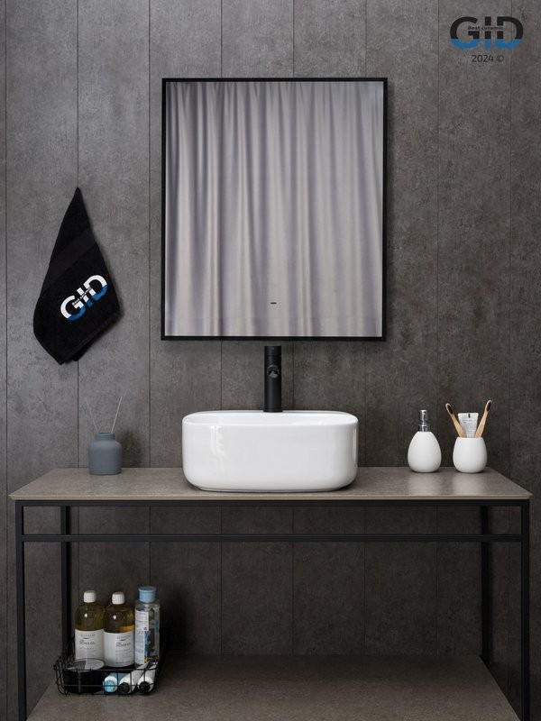 Накладная раковина GID Geometrico N9284 42 глянцевая белая, квадратная, фаянс, с 1 отверстием под смеситель