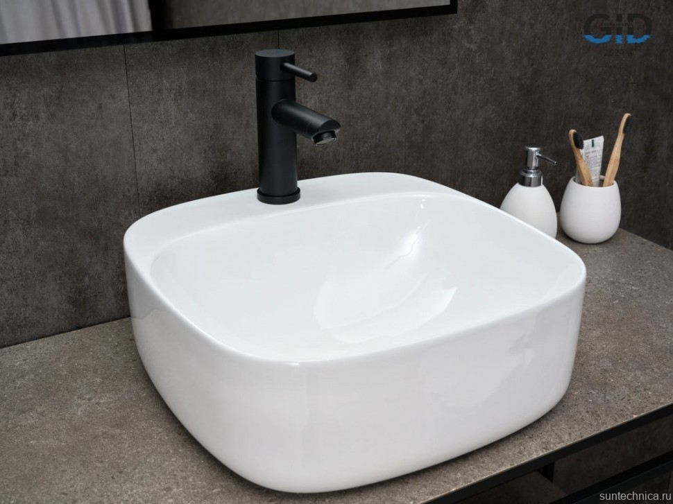 Накладная раковина GID Geometrico N9284 42 глянцевая белая, квадратная, фаянс, с 1 отверстием под смеситель