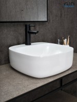 Накладная раковина GID Geometrico N9284 42 глянцевая белая, квадратная, фаянс, с 1 отверстием под смеситель