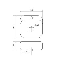 Накладная раковина GID Geometrico N9284 42 глянцевая белая, квадратная, фаянс, с 1 отверстием под смеситель