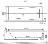 Акриловая ванна WHITECROSS Wave 170x70 см, пристенная, белый глянец, с каркасом