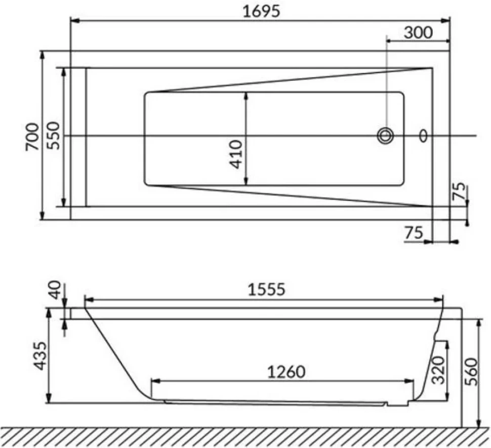 Акриловая ванна WHITECROSS Wave 170x70 см, пристенная, белый глянец, с каркасом
