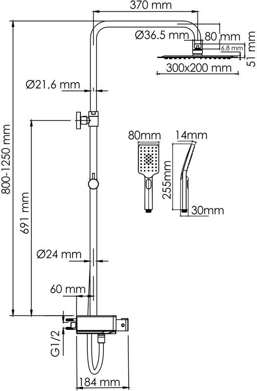 Душевая стойка Wasserkraft Aller A113.069.126.CH Thermo с термостатом, хром