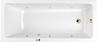 Акриловая ванна WHITECROSS Wave Slim SOFT 180x80 см, встраиваемая, с гидромассажем, белый, с каркасом, со сливом-переливом, фурнитура золото