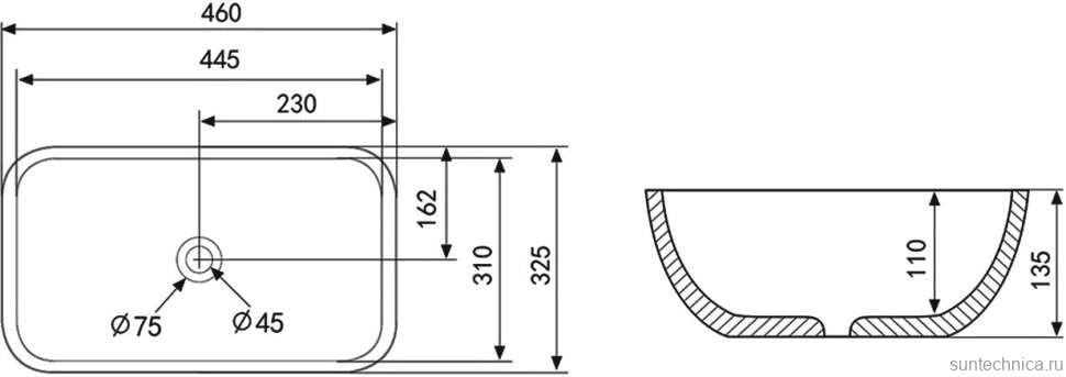 Накладная раковина Abber Rechteck AC2200MW 46 матовая белая, прямоугольная, фаянс