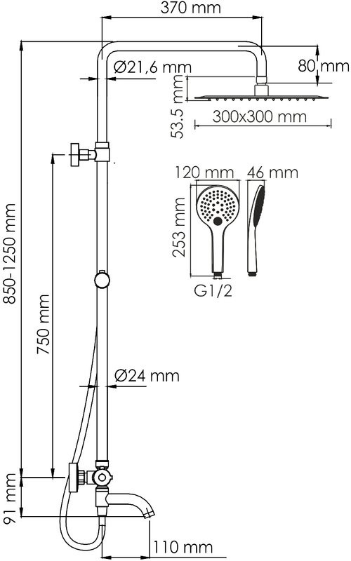 Душевая стойка Wasserkraft Mindel 8500 A188.163.155.WM Thermo с термостатом, белая