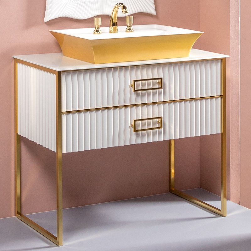 Тумба с раковиной Armadi Art Monaco 100 со столешницей белая, золото