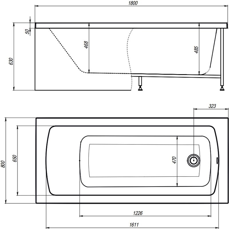 Акриловая ванна Alex Baitler Garda 180x80 см, встраиваемая, белая, с экраном