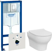Комплект Унитаз подвесной VitrA Zentrum Round 7786B003-0075 безободковый + Крышка 801-003-019 с микролифтом + Инсталляция Grohe Rapid SL 38775001 4 в 1 с кнопкой смыва