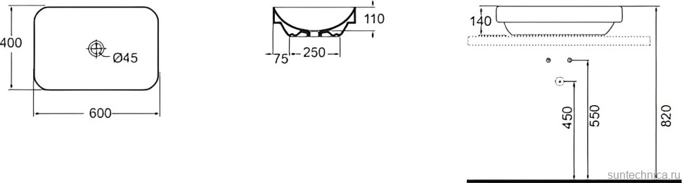 Накладная раковина Azzurra Elegance 60 белая, прямоугольная, фаянс