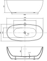 Акриловая ванна Vincea VBT-405-1860 185x90 см, отдельностоящая, белая, овальная, на ножках, со сливом-переливом