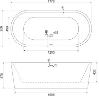 Акриловая ванна BelBagno BB109-177-80 без опоры 175x80 см, отдельностоящая, белая, овальная, со сливом-переливом