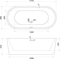 Акриловая ванна BelBagno BB109-177-80 без опоры 175x80 см, отдельностоящая, белая, овальная, со сливом-переливом
