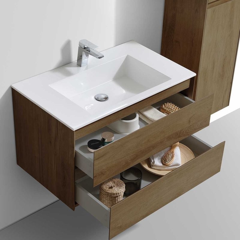 Тумба с раковиной Vincea Luka 80 2 ящика, дуб табак