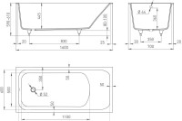 Ванна из искусственного камня Salini Orlanda S-Sense 160x70 см, встраиваемая, белая, на ножках