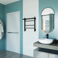 Полотенцесушитель электрический Grota Alto 530х600 RAL9005 EL 60x55 см, подключение справа, слева, скрытое подключение справа, матовый черный, лесенка, из стали, с полкой