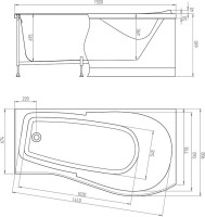 Акриловая ванна Timo Vino 1590 R 150x90 см, угловая, правая, пристенная, белая, асимметричная, с каркасом