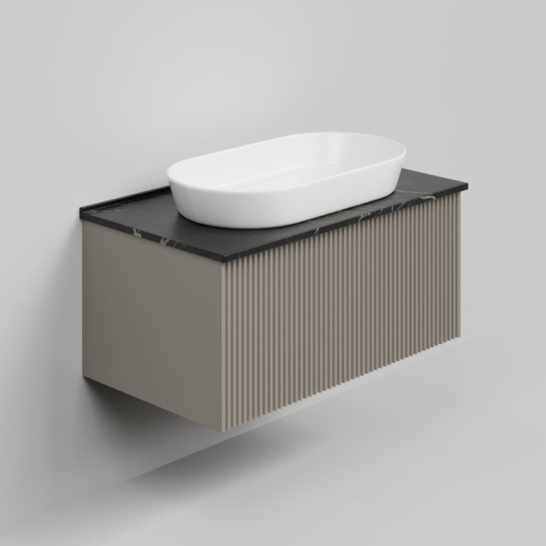 Тумба с раковиной La Fenice Terra 80 подвесная, cappuccino, столешница черный мрамор, раковина белая матовая