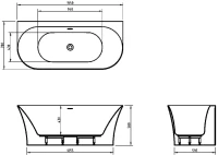 Акриловая ванна BelBagno BB711-1550-700 155x70 см, пристенная, белая, овальная, со сливом-переливом, с донным клапаном