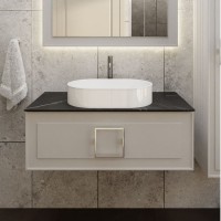 Тумба под раковину со столешницей La Fenice Cubo 90 подвесная, cappuccino бежевая матовая, столешница черный мрамор