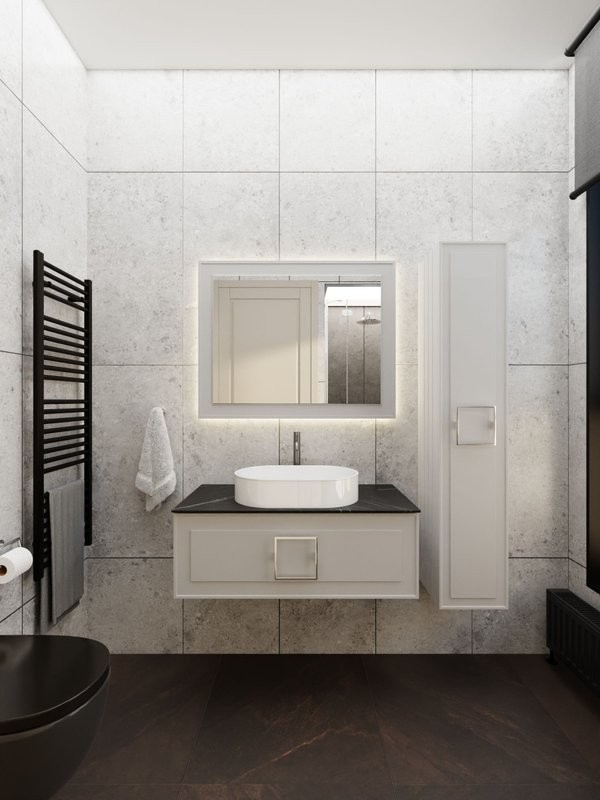 Тумба под раковину со столешницей La Fenice Cubo 90 подвесная, cappuccino бежевая матовая, столешница черный мрамор