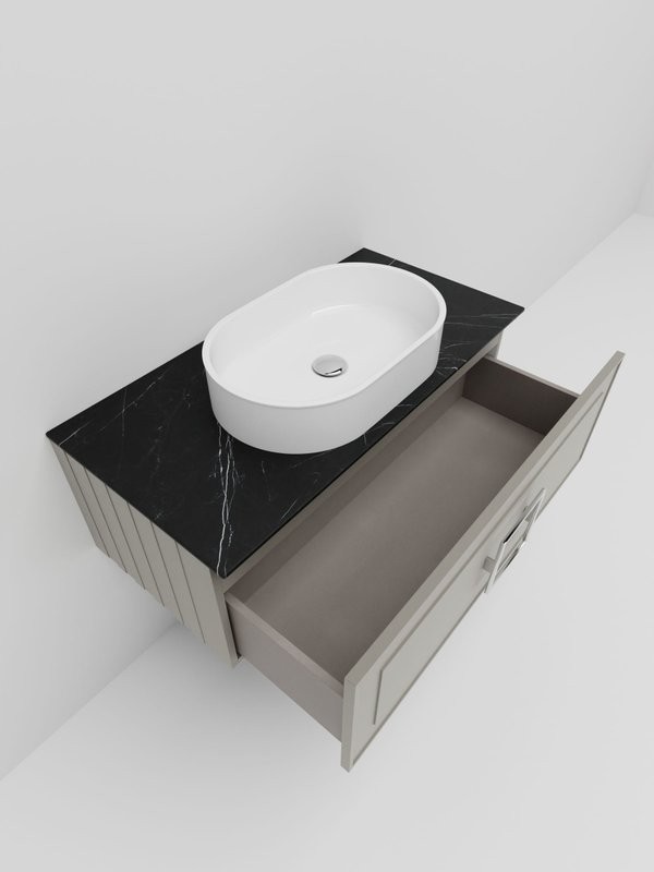 Тумба под раковину со столешницей La Fenice Cubo 90 подвесная, cappuccino бежевая матовая, столешница черный мрамор