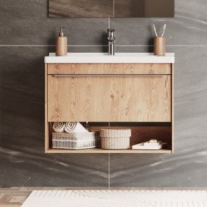 Тумба под раковину без столешницы AQUATON Хоуп 80 подвесная, 1 ящик, орех