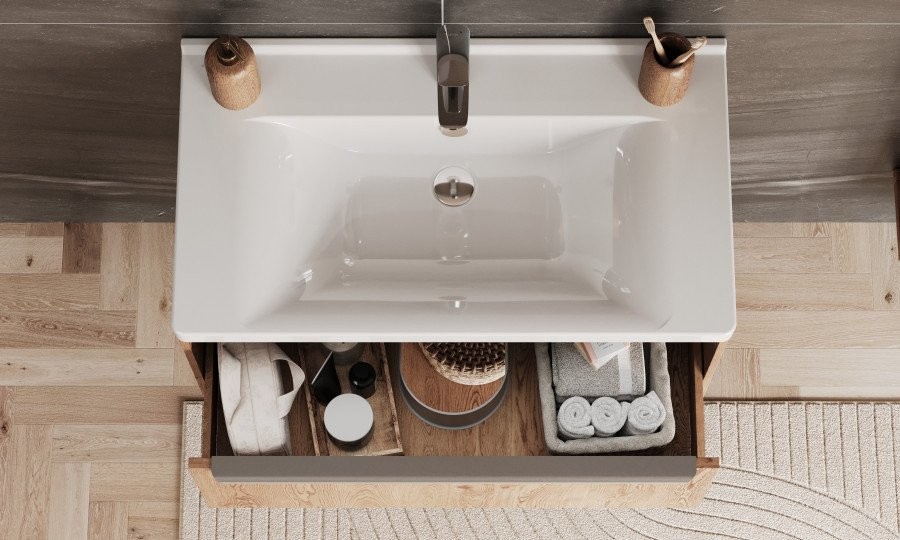 Тумба под раковину без столешницы AQUATON Хоуп 80 подвесная, 1 ящик, орех