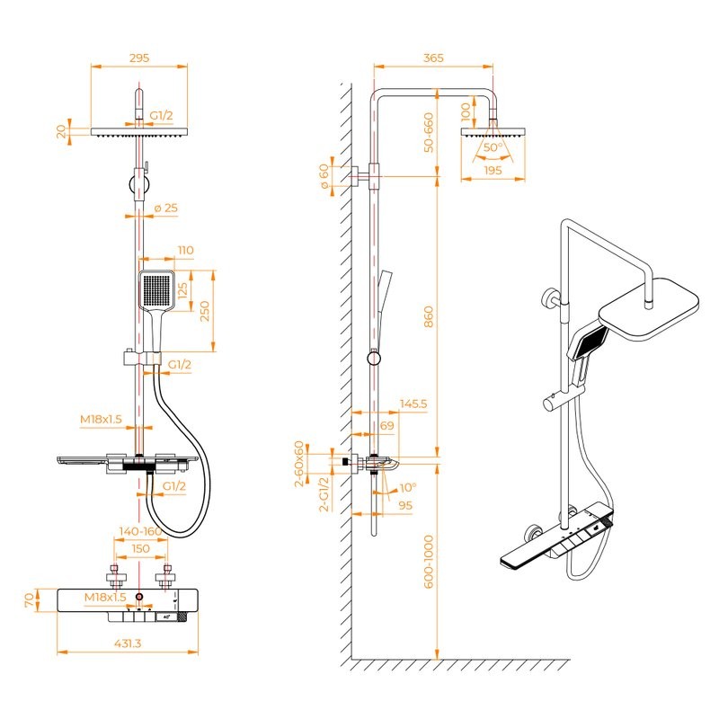 Душевая стойка RGW Shower Panels SP-34-Gr серая