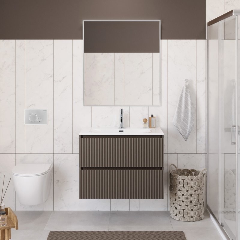 Тумба с раковиной BelBagno Uno-mini 80 подвесная, 2 ящика, матовая бежевая