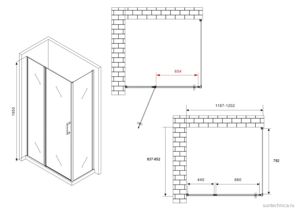 Душевой уголок Abber Sonnenstrand AG04120BS-S85B 85x120, профиль черный, стекло прозрачное