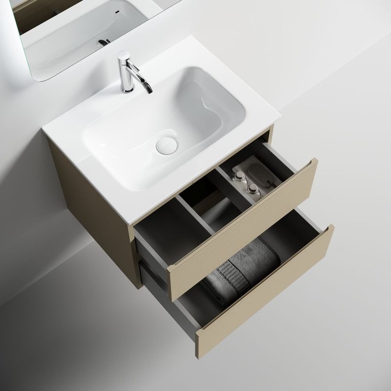 Тумба под раковину подвесная Sancos Folk 590х445х500 мм, c двумя ящиками оснащенными доводчиками, Капучино