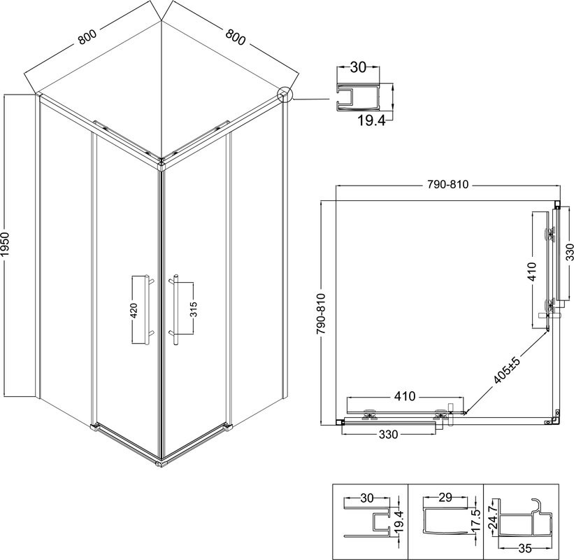 Душевой уголок Niagara Nova NG-2828-34BLACK 80x80, профиль черный матовый, стекло тонированное