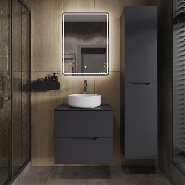Мебель для ванной комнаты Orange Line 60 подвесная, 2 ящика, матовый графит с раковиной B09-360W