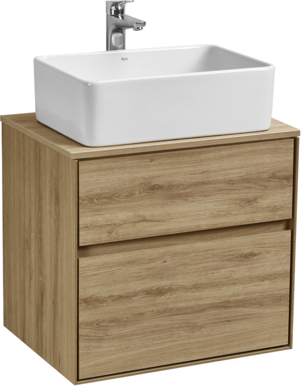 Тумба с раковиной AQUATON Либерти 60 со столешницей дуб эльвезия, раковина Mila 35