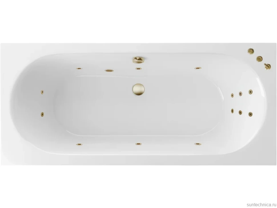 Акриловая ванна Excellent Oceana Slim Smart 170x75 см, встраиваемая, с гидромассажем, белая, с каркасом, со сливом-переливом, фурнитура бронза