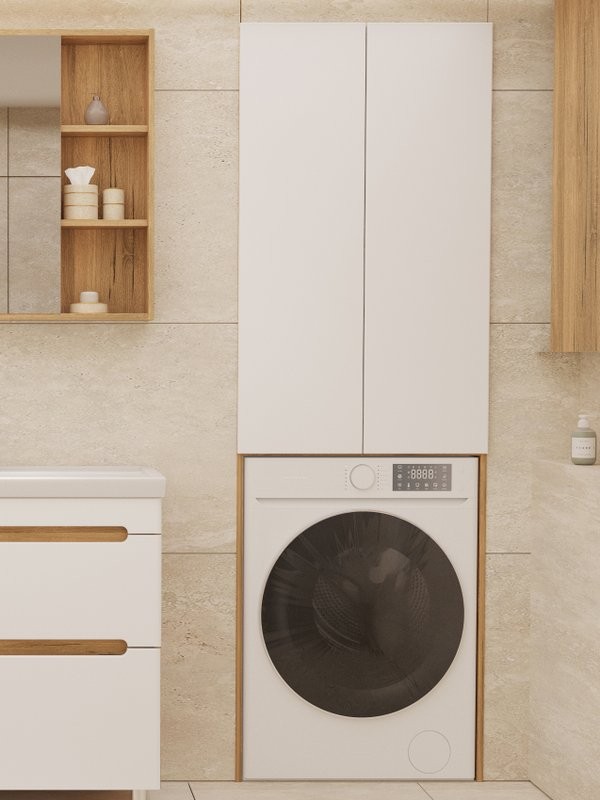 Шкаф над стиральной машиной SanStar Diva 65 напольный, матовый белый, дуб вотан