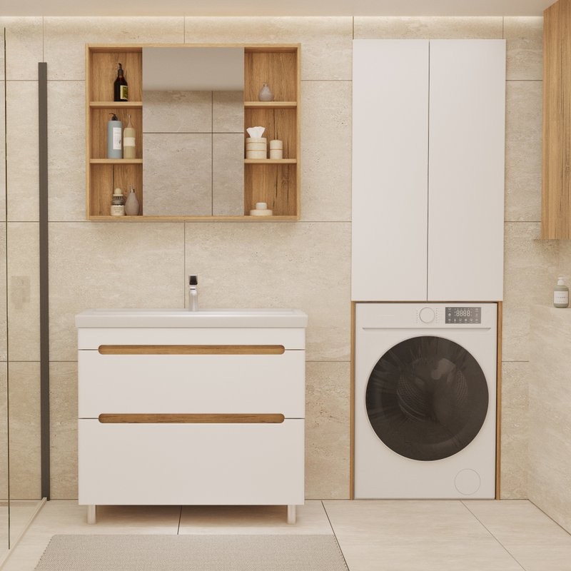 Шкаф над стиральной машиной SanStar Diva 65 напольный, матовый белый, дуб вотан