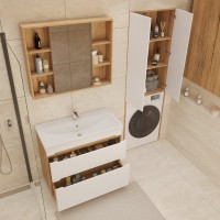 Шкаф над стиральной машиной SanStar Diva 65 напольный, матовый белый, дуб вотан