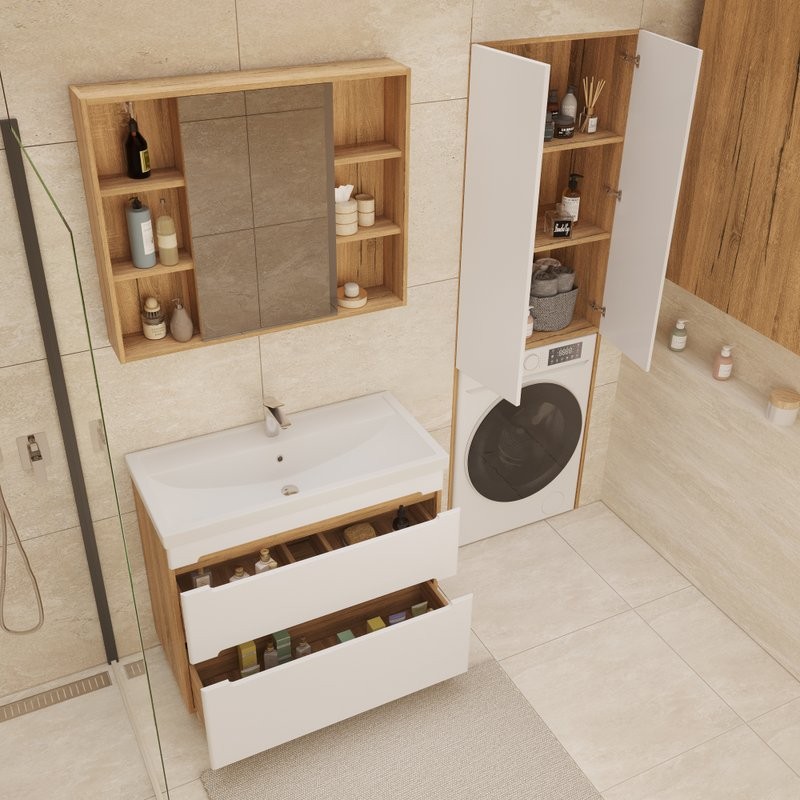 Шкаф над стиральной машиной SanStar Diva 65 напольный, матовый белый, дуб вотан