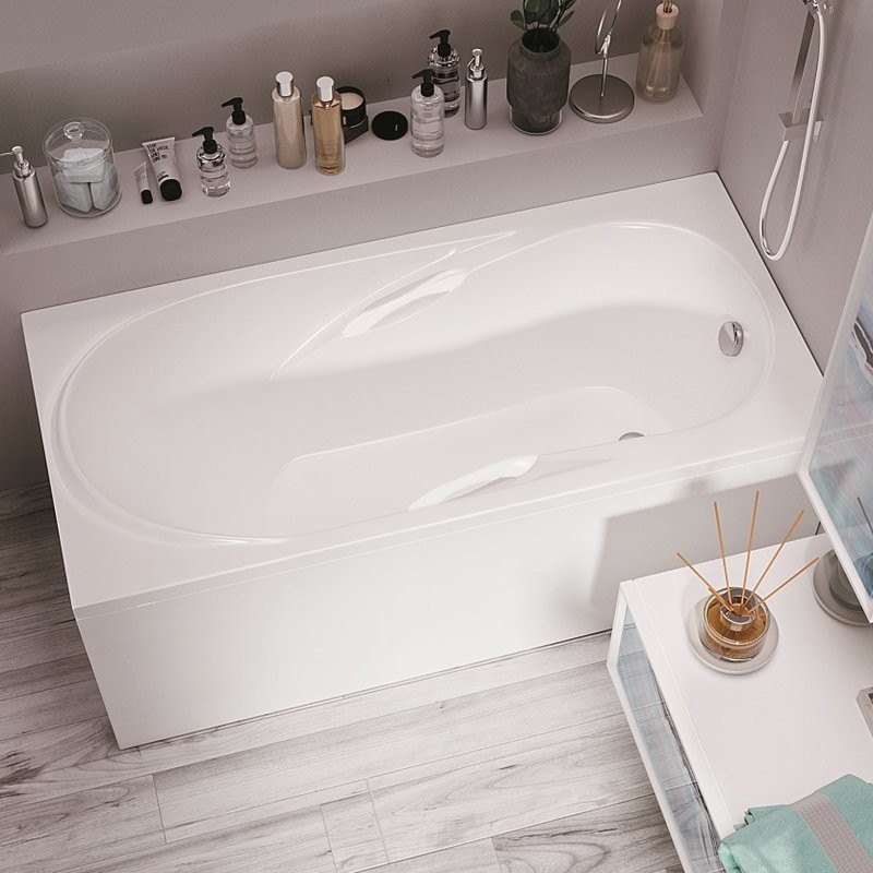 Акриловая ванна 1MarKa Medea Премиум 150x70 см, пристенная, белая, с каркасом, с экраном, со сливом-переливом